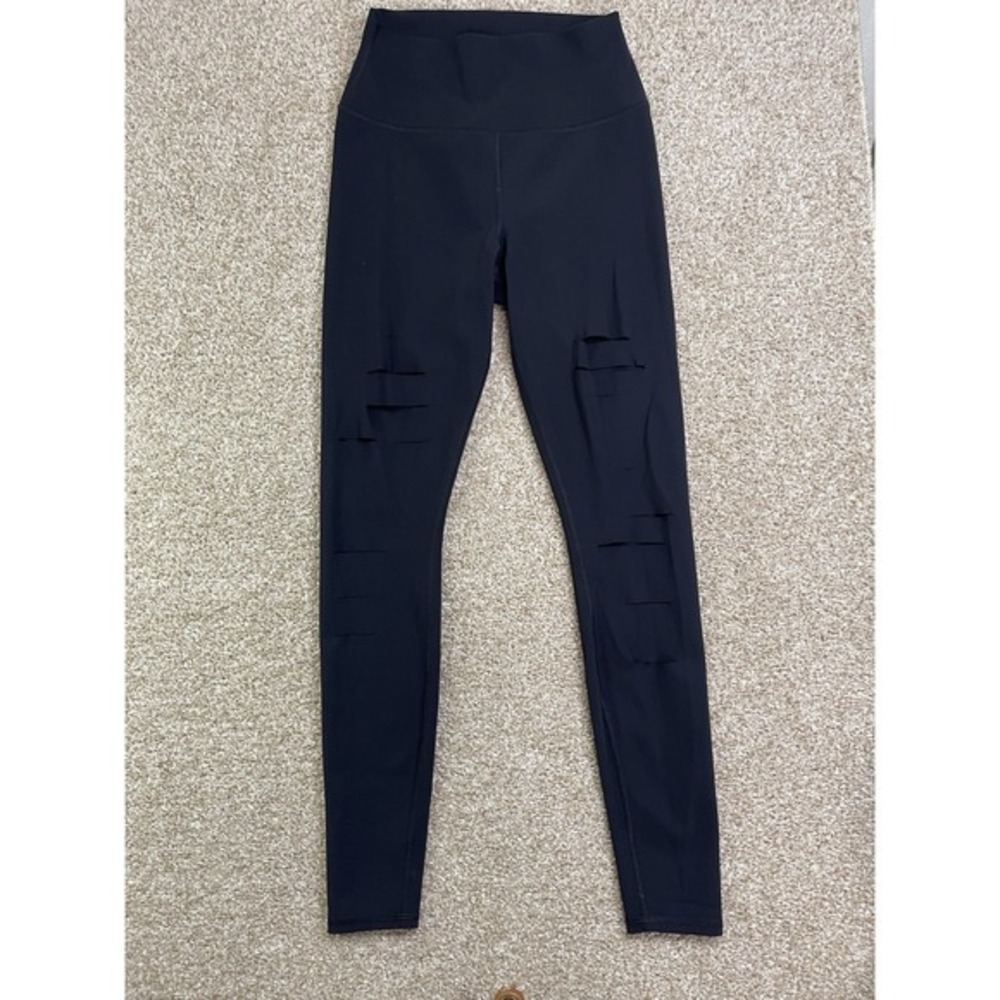 Alo Yoga Ripped‎ Warrior Leggings Women's Size M Black Athleisure Gym Training